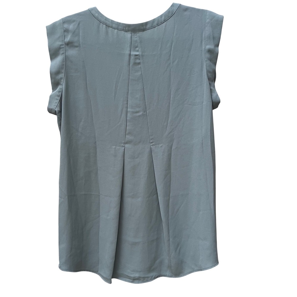 Pleione Womens Dusty Blue Flutter Sleeve Pleat Back Scoop Neck Blouse Large - Picture 2 of 4